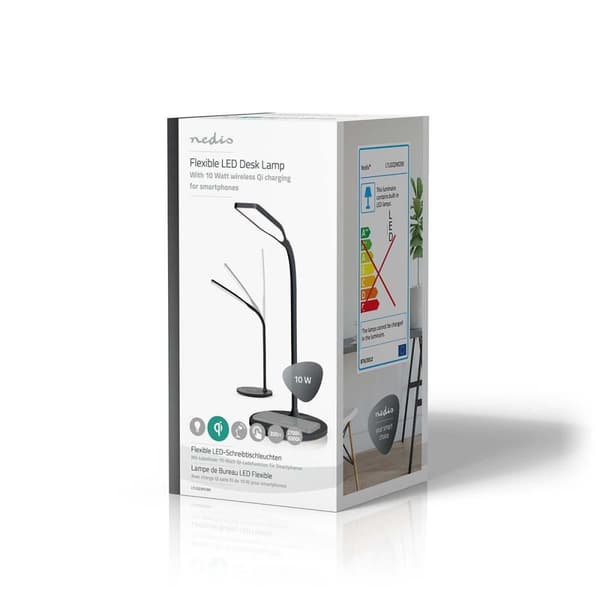 Nedis LED-lampe med trådløs lader | Dimmer - På produkt | LED / Qi | 10 W | Med dimming | Kald Hvit / Natural Hvit / Varm Hvit | 2700 - 6500 K