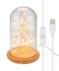 Miniatyrbillede 1 af 8: Goobay Glaskupa med mikro LED mikro-ljusslinga med träplatta, 115 cm USB-kabel, 5 m ljuskedja med 50 mikro-LED i varmvitt (2700 K) och strömbrytare (O
