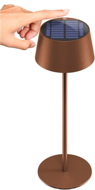 Goobay Trådløs solcelledrevet LED-bordlampe, bronse med berøringskontroll, 150 lm, varmhvit (3000 K), trinnløst dimbar