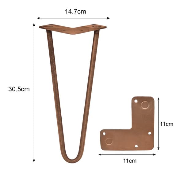 4 x 30 cm Hårnålsben - 2 Stänger - 10 mm - Koppar