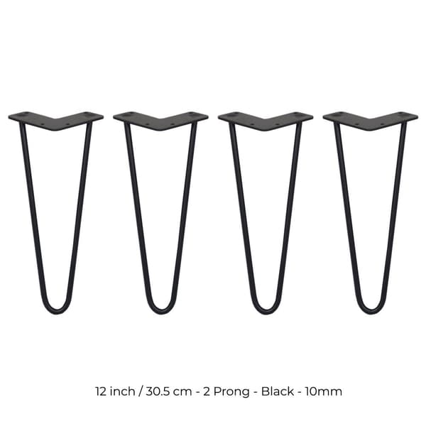 4 x 30 cm Hårnålsben - 2 Stänger - 10 mm - Svart