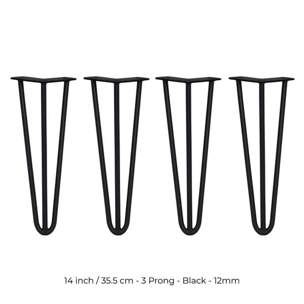 4 x 35 cm Hårnålsben - 3 Stänger - 12 mm - Svart
