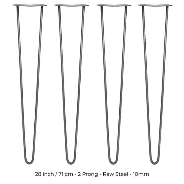 4 x 28" Hairpin Legs - 2 Prong - 10mm - Raw Steel | MonsterShop