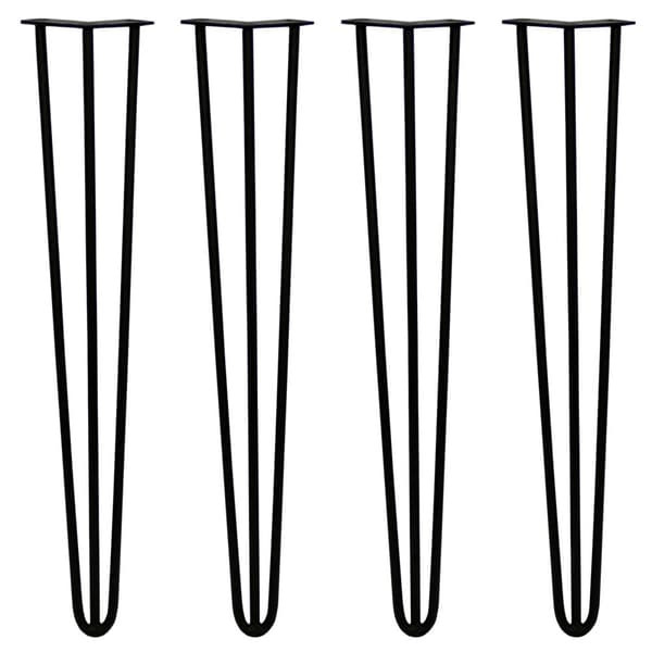4 x 71 cm Hårnålsben - 3 Stänger - 12 mm - Svart + GRATIS Gummifötter och Skruvar Möbelben Metall Ben för Skåp Bord Bänkar Soffbord Bänk | MonsterShop