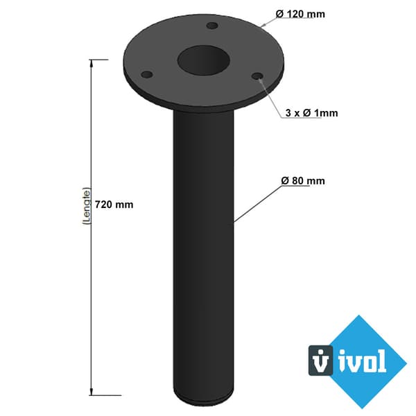 Svart Bordsben Runt - 80 x 720 mm