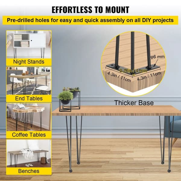 4st 20"/50,8cm 100kg kapacitet mångsidiga metallbordsben med golvskydd, högt hårnålsbordsben med tillbehör, lätt att montera