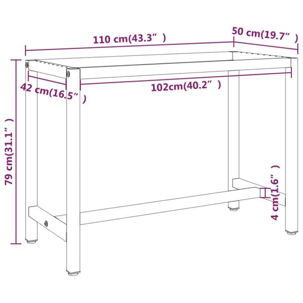 stel til arbejdsbænk 110x50x79 cm metal mat sort og mat rød