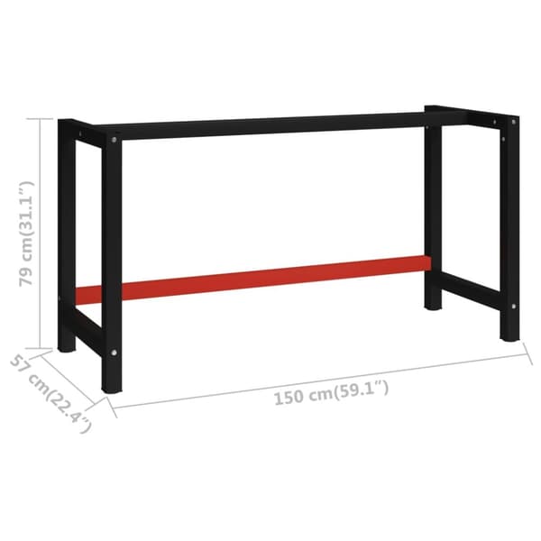 stel til arbejdsbænk 150x57x79 cm metal sort og rød
