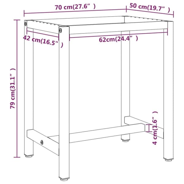 vidaXL Ram för arbetsbänk matt svart och matt röd 70x50x79 cm metall - Bordsben