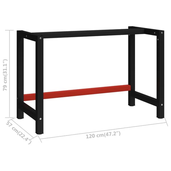 vidaXL stel til arbejdsbænk 120x57x79 cm metal sort og rød -  Bordben