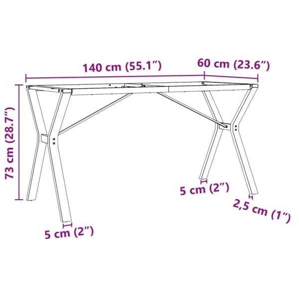 vidaXL Bordsben för matbord Y-ram 140x60x73 cm gjutjärn -  Bordsben