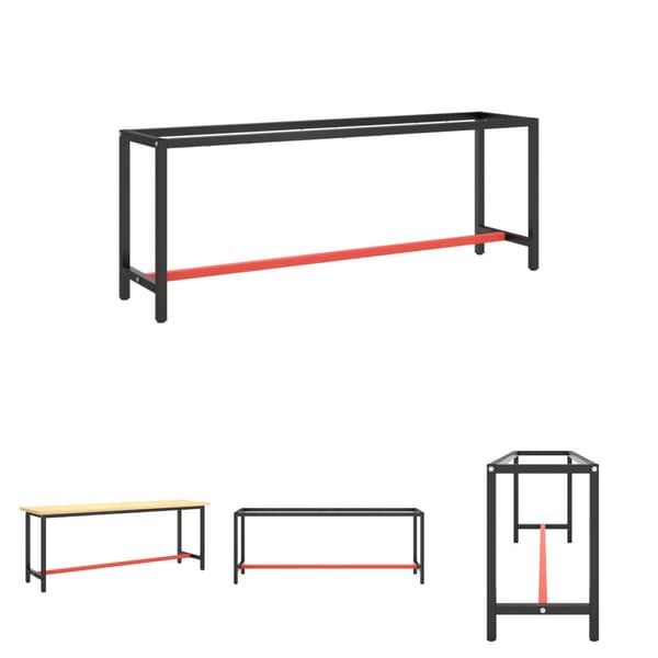 The Living Store stel til arbejdsbænk 210x50x79 cm metal mat sort og mat rød - Bordben