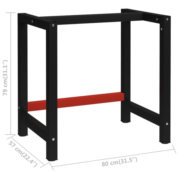 The Living Store stel til arbejdsbænk 80x57x79 cm metal sort og rød - Bordben