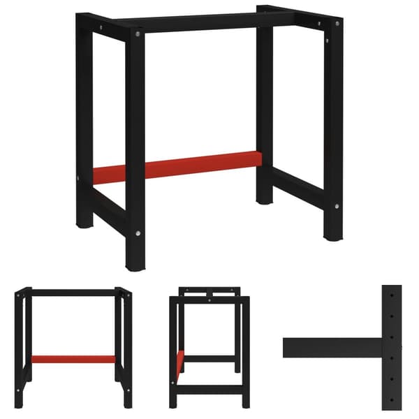 The Living Store stel til arbejdsbænk 80x57x79 cm metal sort og rød - Bordben