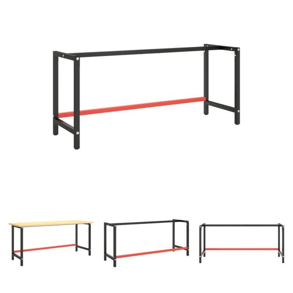 The Living Store stel til arbejdsbænk 180x57x79 cm metal mat sort og mat rød -  Bordben