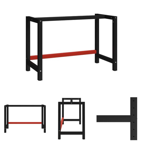 The Living Store stel til arbejdsbænk 120x57x79 cm metal sort og rød -  Bordben