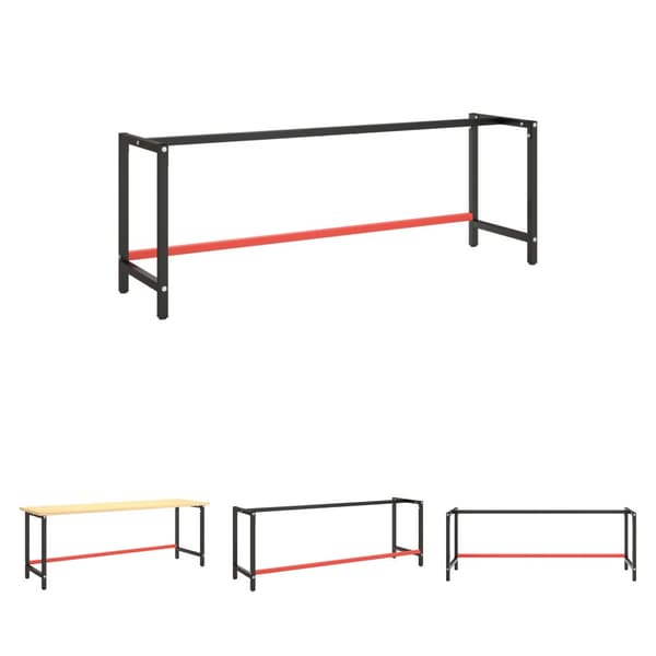 The Living Store stel til arbejdsbænk 220x57x79 cm metal mat sort og mat rød - Bordben