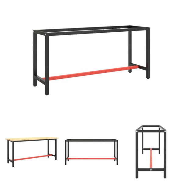 The Living Store stel til arbejdsbænk 170x50x79 cm metal mat sort og mat rød - Bordben