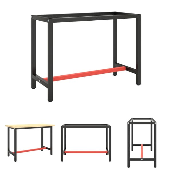 The Living Store stel til arbejdsbænk 110x50x79 cm metal mat sort og mat rød - Bordben