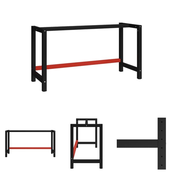 The Living Store stel til arbejdsbænk 150x57x79 cm metal sort og rød -  Bordben