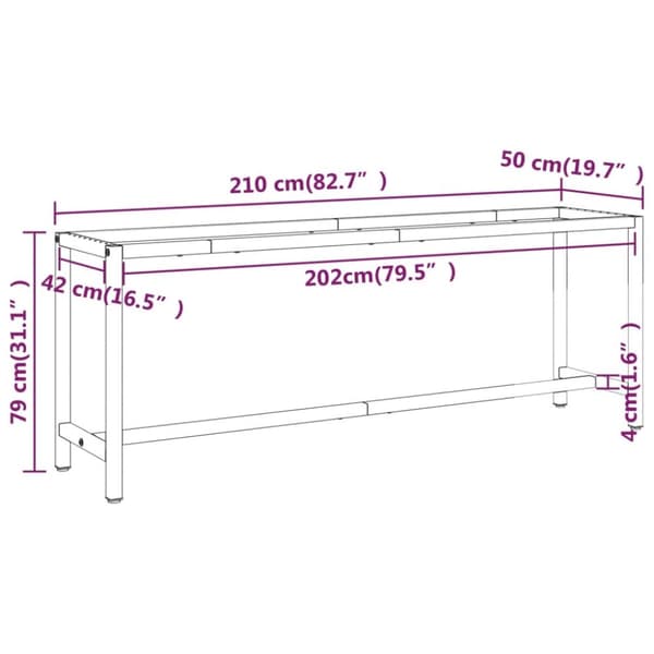 Bordben - Living stel til arbejdsbænk 210x50x79 cm metal mat sort og mat rød
