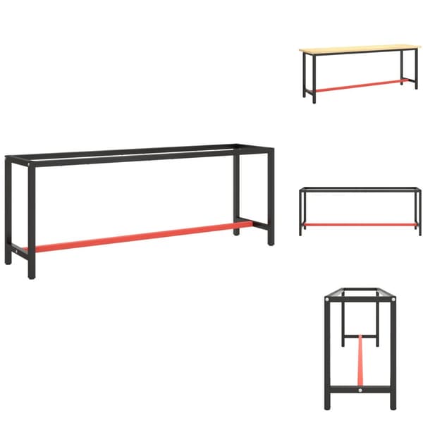 Bordben - Living stel til arbejdsbænk 210x50x79 cm metal mat sort og mat rød
