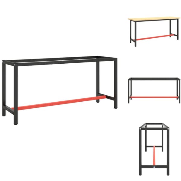 Bordsben - Living Ram för arbetsbänk svart och matt röd 170x50x79 cm metall