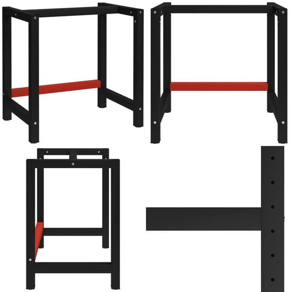 Stel til arbejdsbænk 80x57x79 cm metal sort og rød - Metalstel - Metalramme - Home & Living