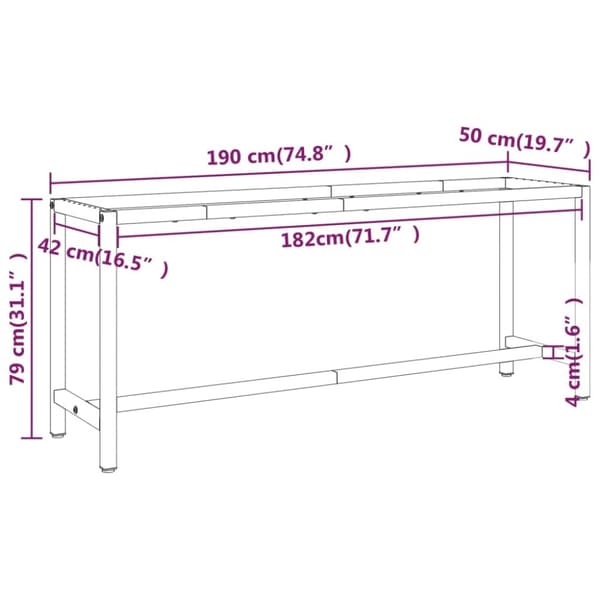 Ram för arbetsbänk svart och matt röd 190x50x79 cm metall - Bänkram - Bänkramar - Home & Living