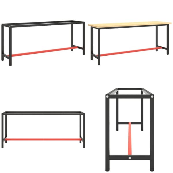 Ram för arbetsbänk svart och matt röd 190x50x79 cm metall - Bänkram - Bänkramar - Home & Living