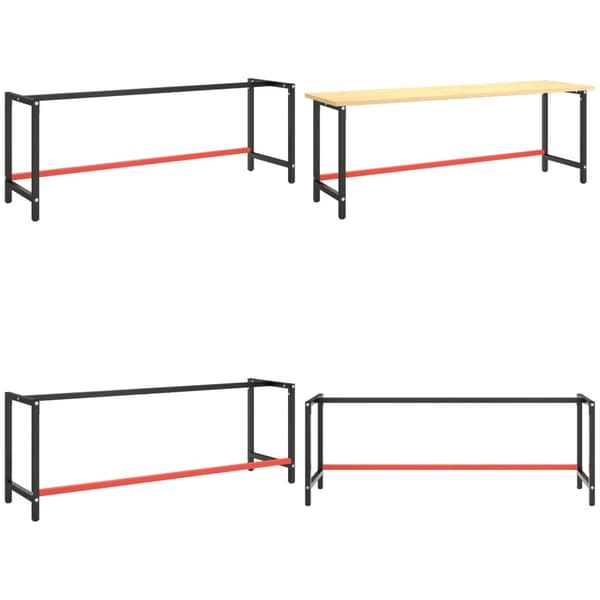 Stel til arbejdsbænk 220x57x79 cm metal mat sort og mat rød - Stel Til Arbejdsbænk - Arbejdsbænksstel - Home & Living