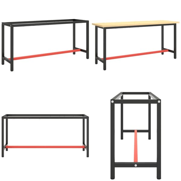 Stel til arbejdsbænk 170x50x79 cm metal mat sort og mat rød - Stel Til Arbejdsbænk - Arbejdsbænksstel - Home & Living