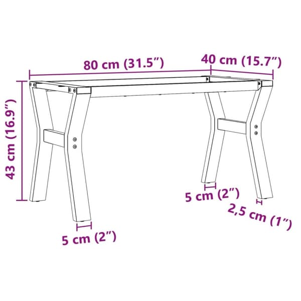 Sohvapöydän jalat Y-muoto 80x40x43 cm valurauta