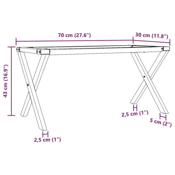 Bordsben för soffbord X-ram 70x30x43 cm gjutjärn