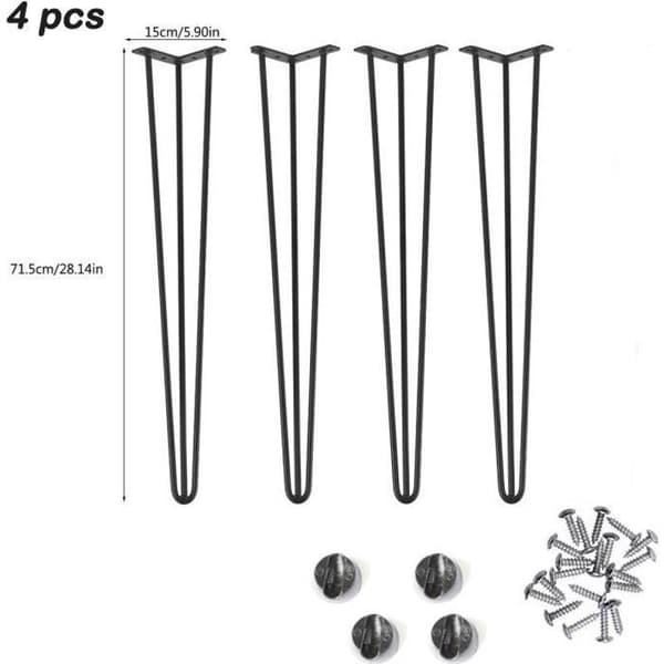4st metallbordsben möbelben med 20 skruvar + 4 benskydd (71cm)