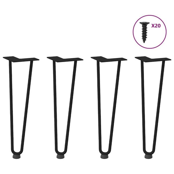 Hårnålsformade bordsben 4 st svart 42 cm massivt stål