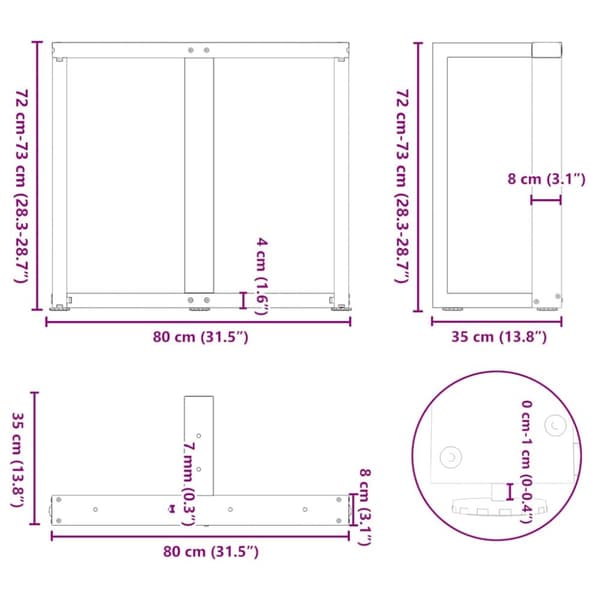 Ruokapöydän jalat 2 kpl Musta 80x35x(72-73) cm Teräs