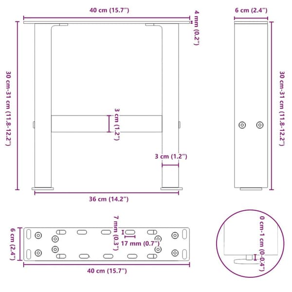 Soffbordsben svart 2 st 40x(30-31) cm stål