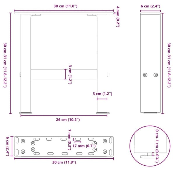 Soffbordsben antracit 2 st 30x(30-31) cm stål