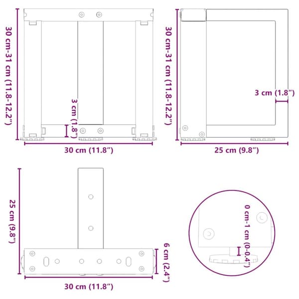 Soffbordsben T-formade 2 st antracit 30x25x(30-31) cm stål