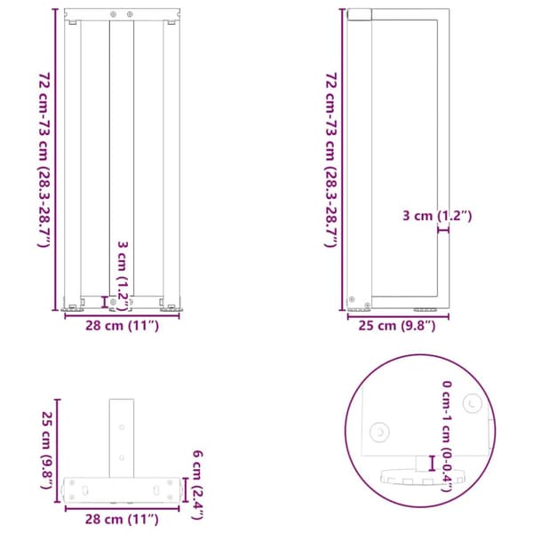 Konsolbordsben T-formad 2 st svart 20x28x(72-73) cm stål