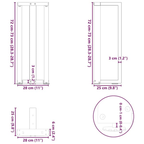 Konsolipöydän jalat 2 kpl Antrasiitti 20x28x(72-73) cm