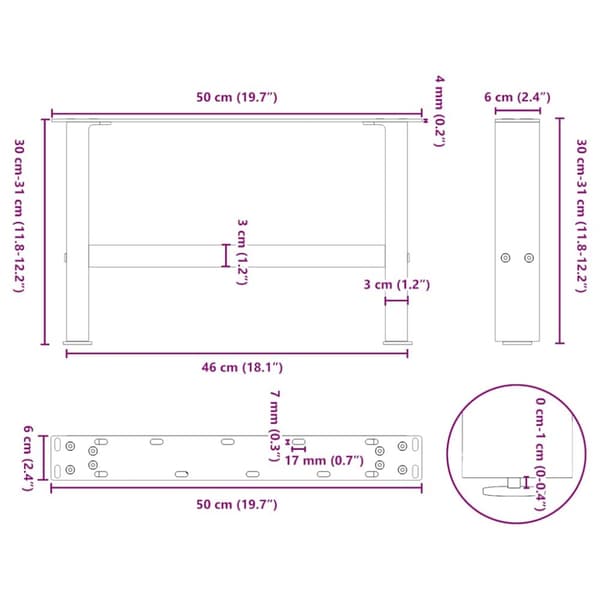 Sohvapöydän jalat Musta 2 kpl 50x(30-31) cm Teräs