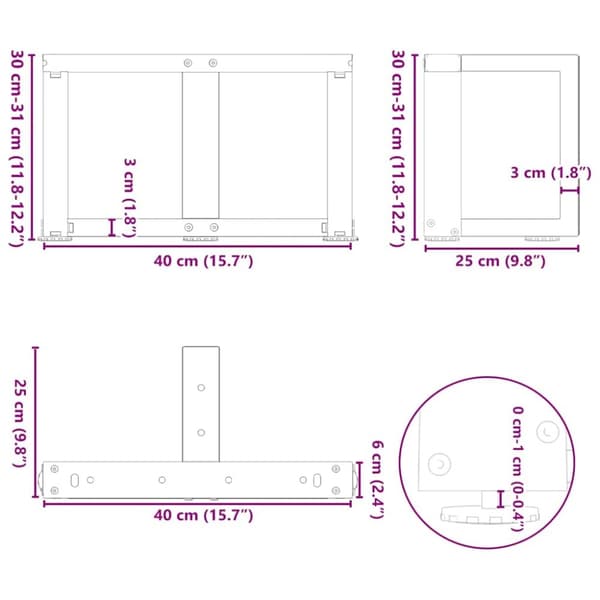 Soffbordsben T-formade 2 st svart 40x25x(30-31) cm stål