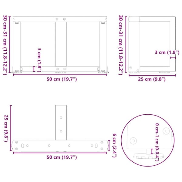 Soffbordsben T-formade 2 st antracit 50x25x(30-31) cm stål