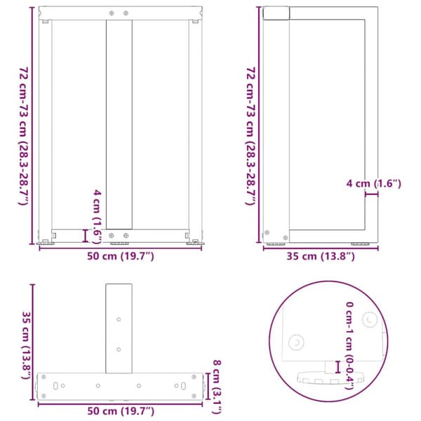 Ruokapöydän jalat 2 kpl Antrasiitti 50x35x(72-73) cm
