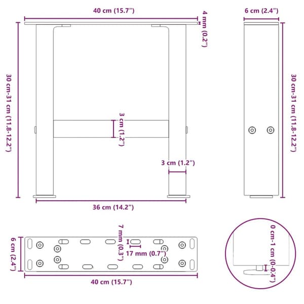 Sohvapöydän jalat Antrasiitti 2 kpl 40x(30-31) cm Teräs