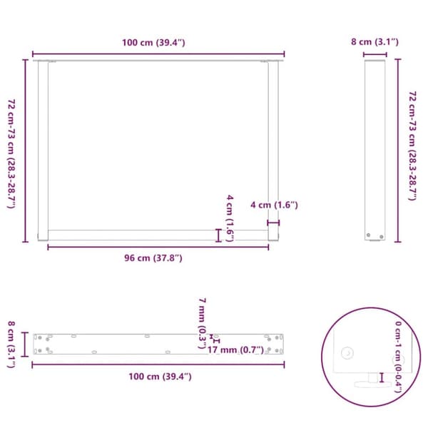 vidaXL Spisebordben U-formet 2 stk antrasitt 100x(72-73) cm stål