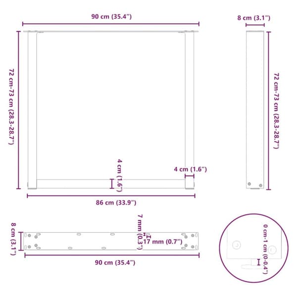 vidaXL Spisebordben U-formet 2 stk svart 90 x (72-73) cm stål