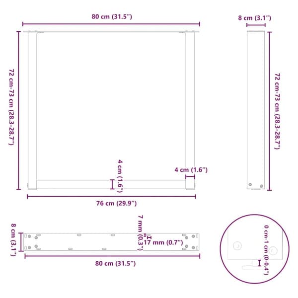 vidaXL Soffbordsben U-formade 2 st antracit 80x(72-73) cm stål